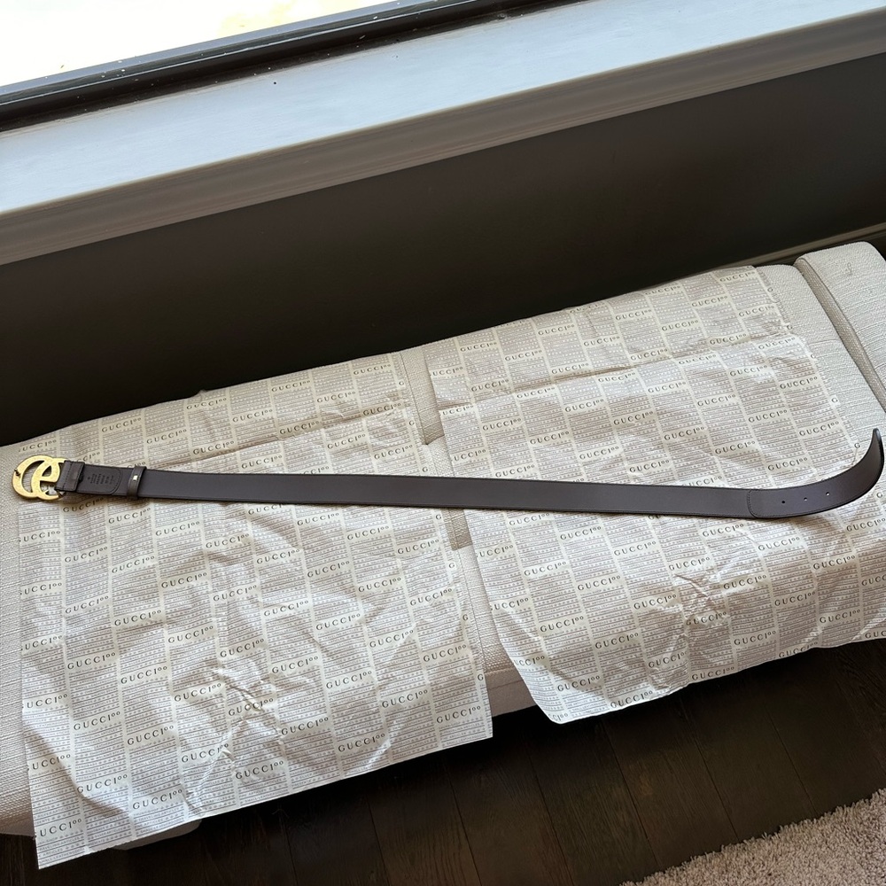 Gucci Beige and Brown Belt with Gold Buckle - Picture 6 of 8